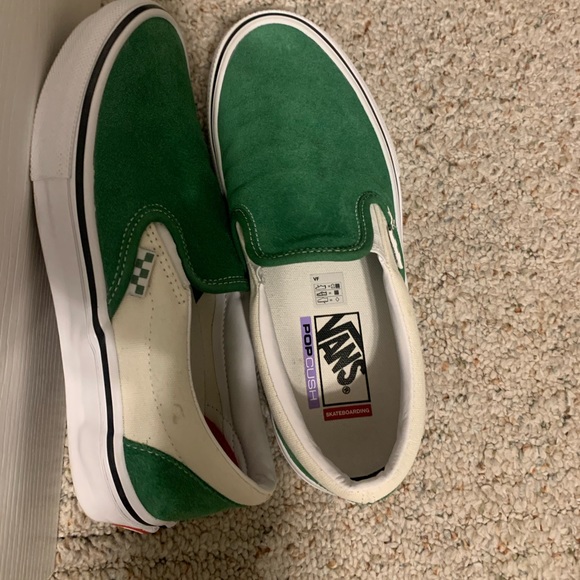 green and white slip on vans
only worn about two times
size 7 in mens, 8.5 in w - Picture 3 of 4